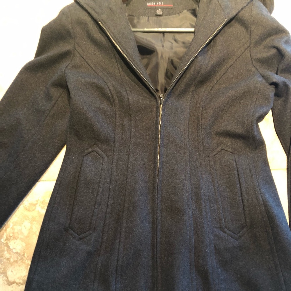 Jason Kole Wool Blend Zipper Women's Coat with hood and pockets
